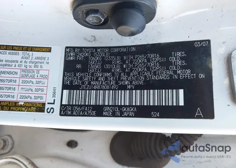 2007 Toyota 4Runner Sr5 V6 from USA, damaged, VIN JTEZU14R878081492